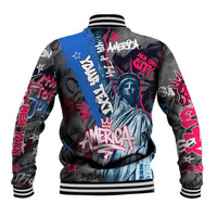 4th of July Graffiti Baseball Jacket with Statue of Liberty and American Independence Street Art Design - Wonder Print Shop
