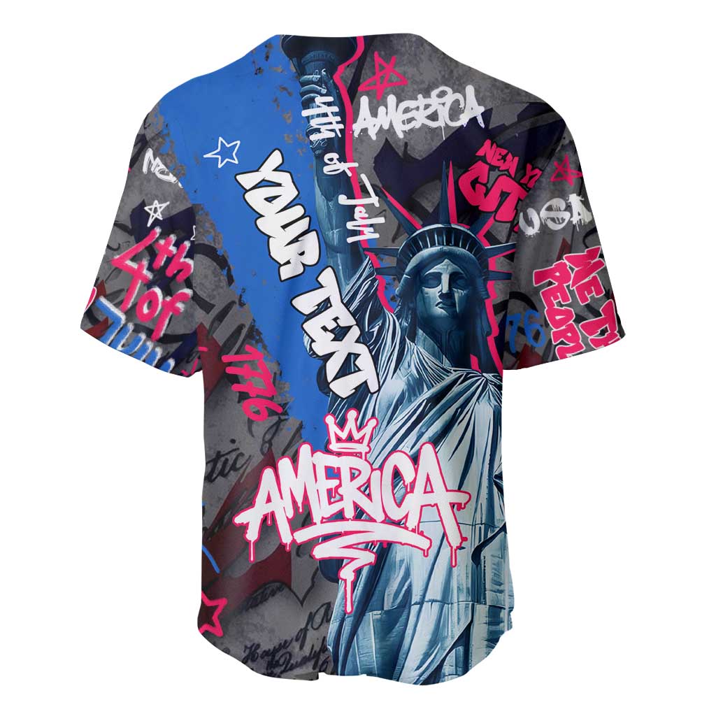4th of July Graffiti Baseball Jersey with Statue of Liberty and American Independence Street Art Design - Wonder Print Shop