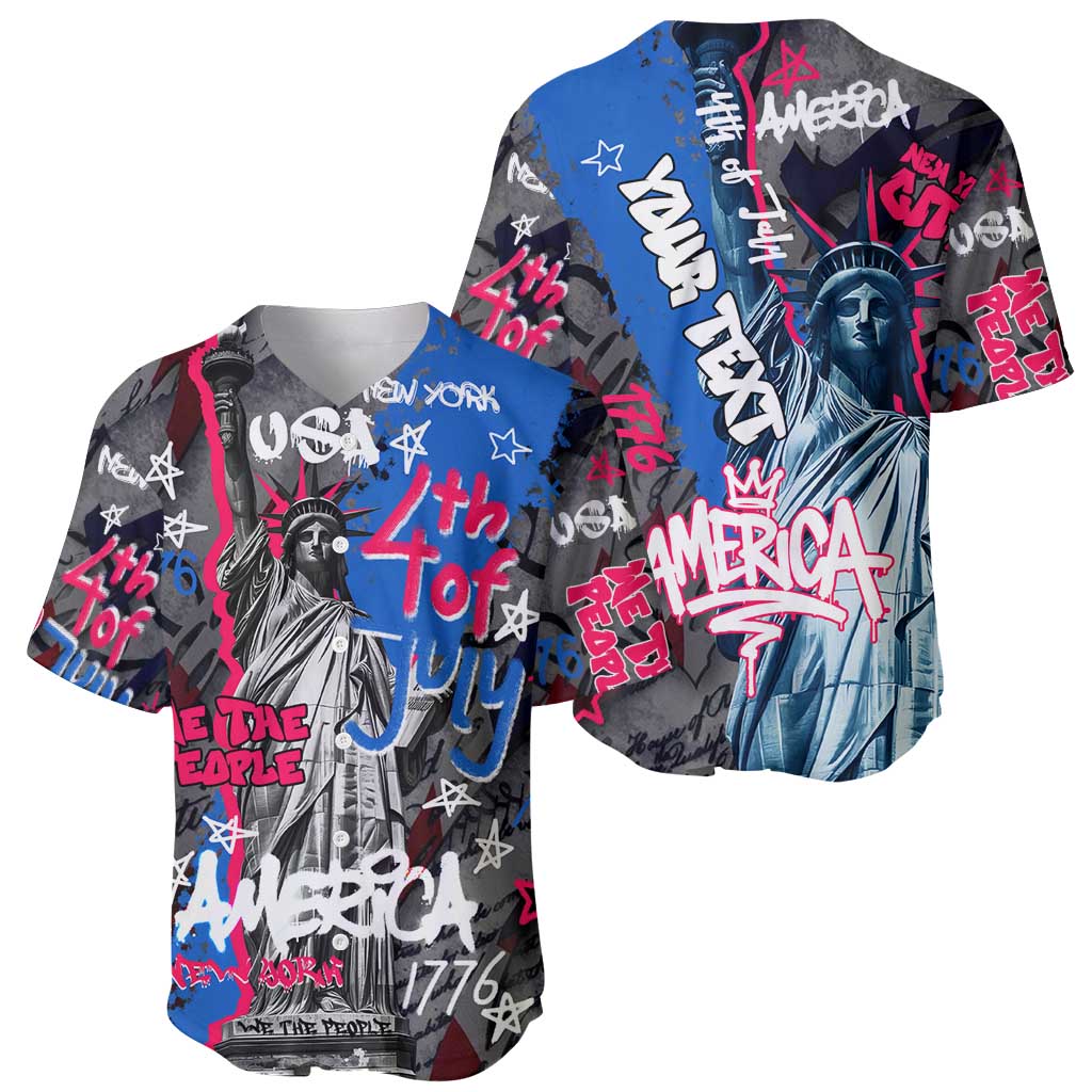 4th of July Graffiti Baseball Jersey with Statue of Liberty and American Independence Street Art Design - Wonder Print Shop