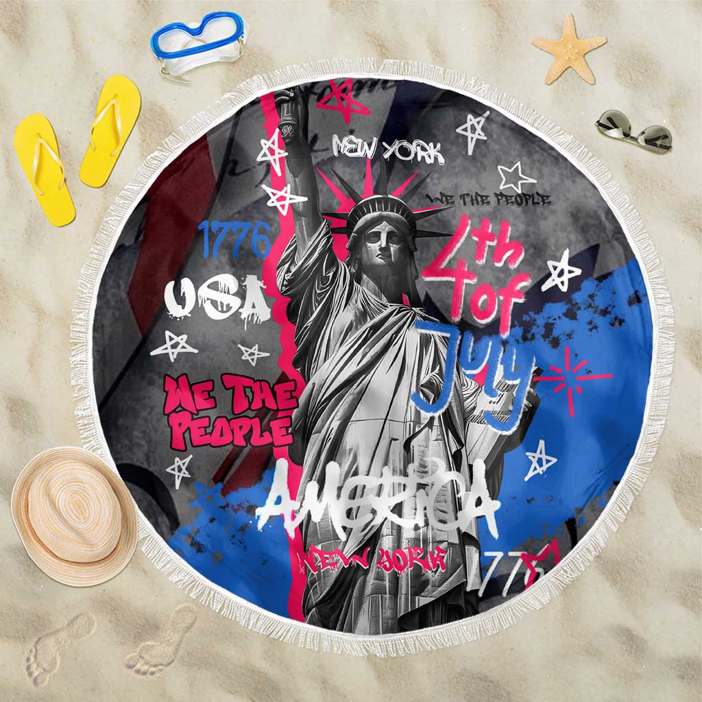 4th of July Graffiti Beach Blanket with Statue of Liberty and American Independence Street Art Design - Wonder Print Shop
