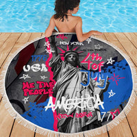 4th of July Graffiti Beach Blanket with Statue of Liberty and American Independence Street Art Design - Wonder Print Shop