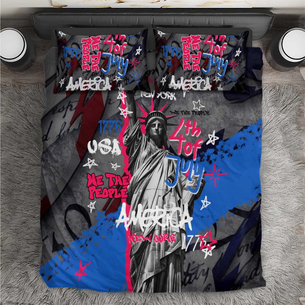 4th of July Graffiti Bedding Set with Statue of Liberty and American Independence Street Art Design - Wonder Print Shop