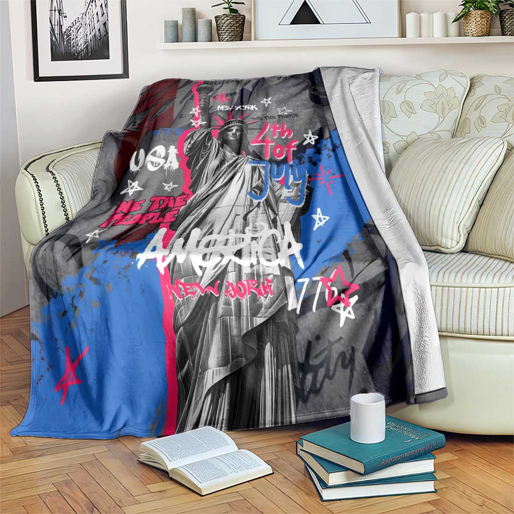 4th of July Graffiti Blanket with Statue of Liberty and American Independence Street Art Design - Wonder Print Shop