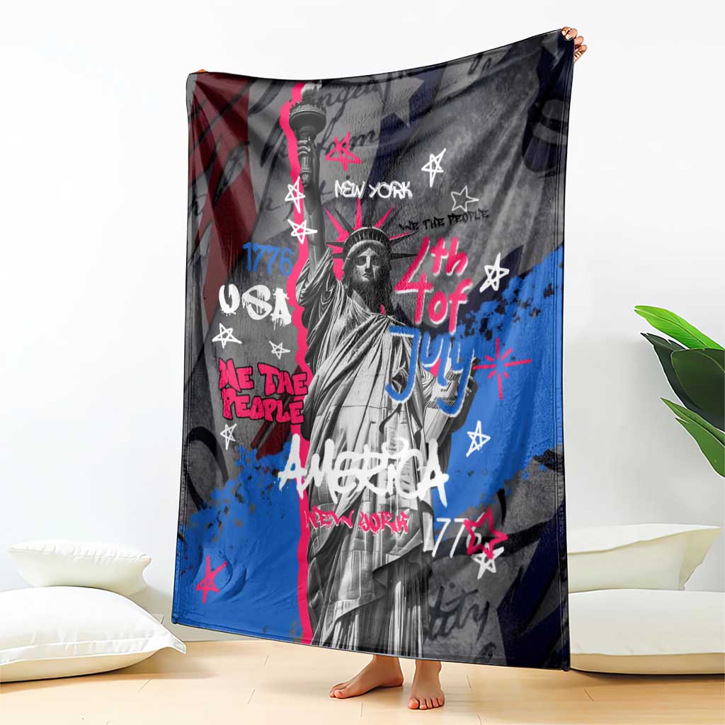 4th of July Graffiti Blanket with Statue of Liberty and American Independence Street Art Design - Wonder Print Shop