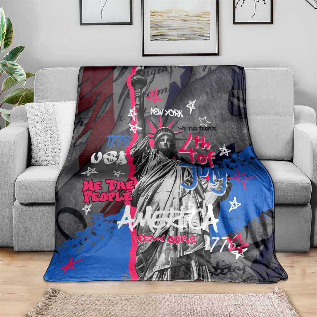 4th of July Graffiti Blanket with Statue of Liberty and American Independence Street Art Design - Wonder Print Shop