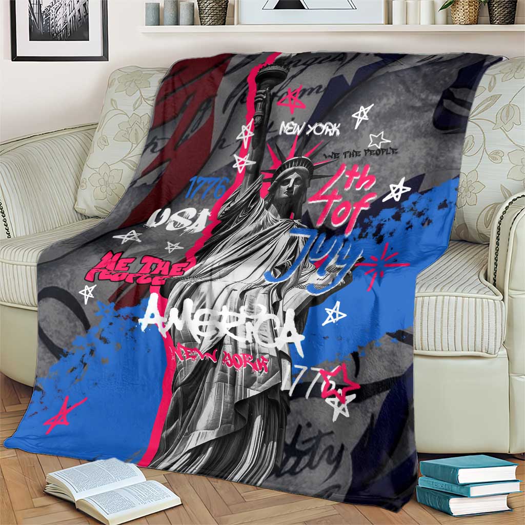 4th of July Graffiti Blanket with Statue of Liberty and American Independence Street Art Design - Wonder Print Shop