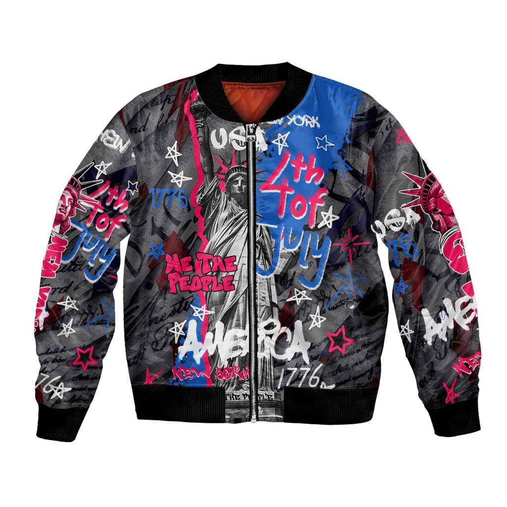 4th of July Graffiti Bomber Jacket with Statue of Liberty and American Independence Street Art Design - Wonder Print Shop