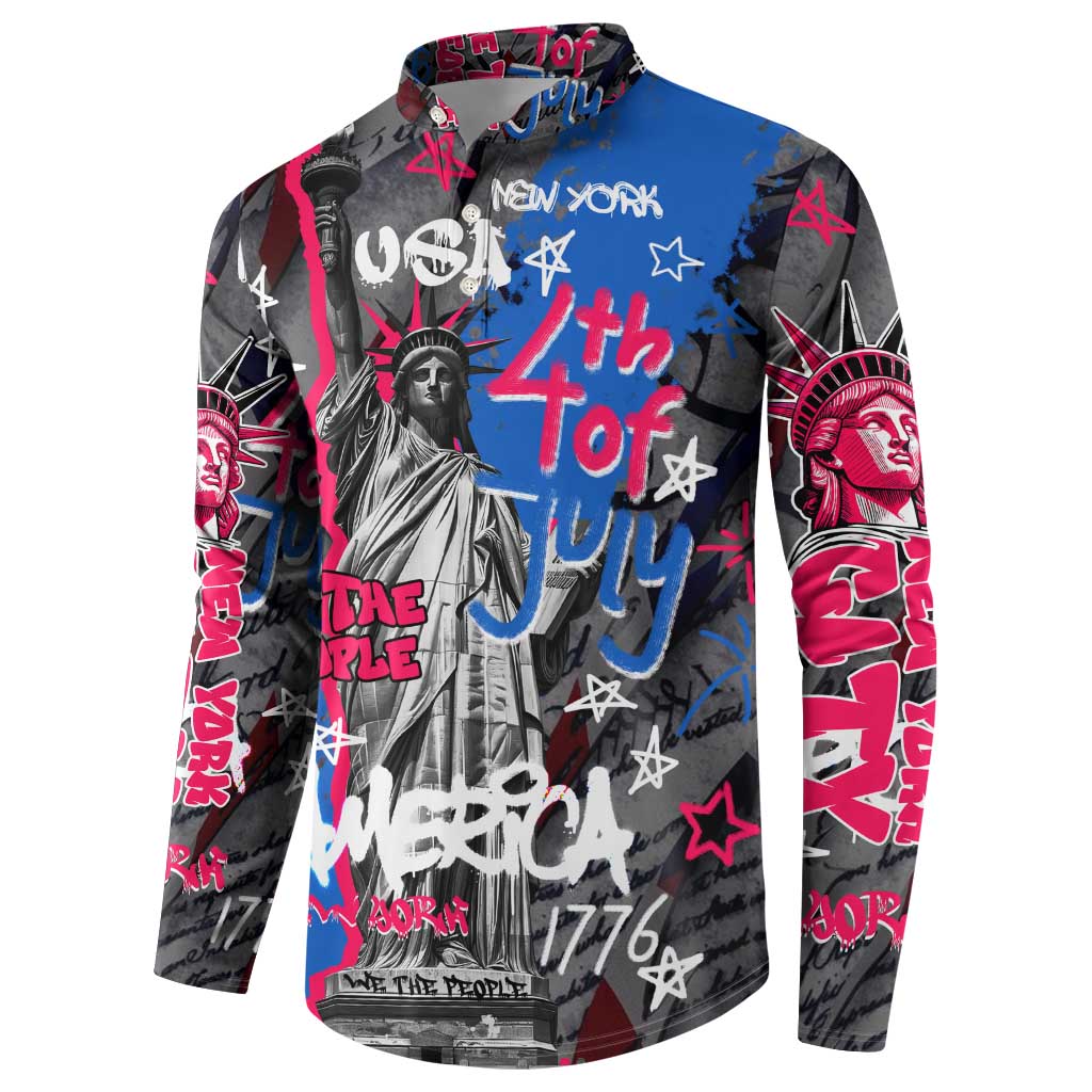 4th of July Graffiti Button Sweatshirt with Statue of Liberty and American Independence Street Art Design - Wonder Print Shop