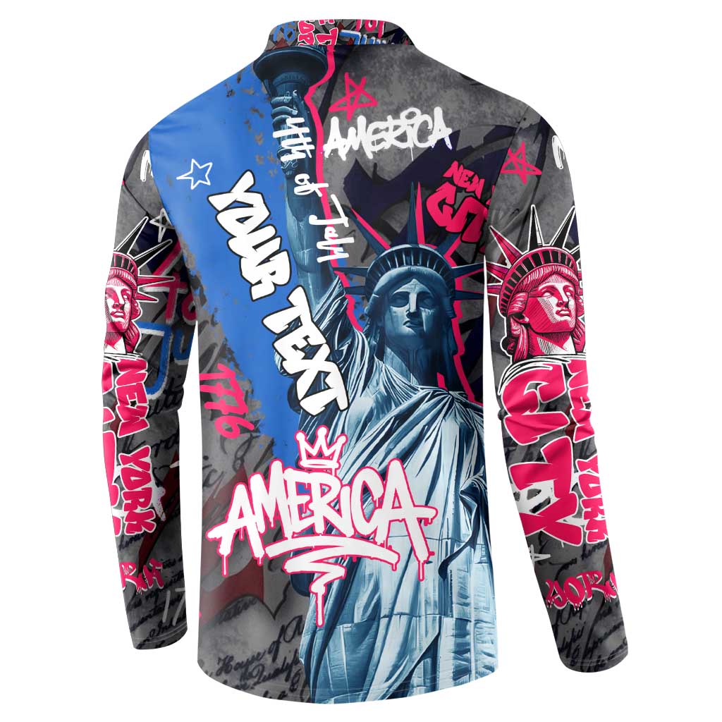 4th of July Graffiti Button Sweatshirt with Statue of Liberty and American Independence Street Art Design - Wonder Print Shop