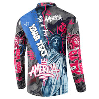 4th of July Graffiti Button Sweatshirt with Statue of Liberty and American Independence Street Art Design - Wonder Print Shop