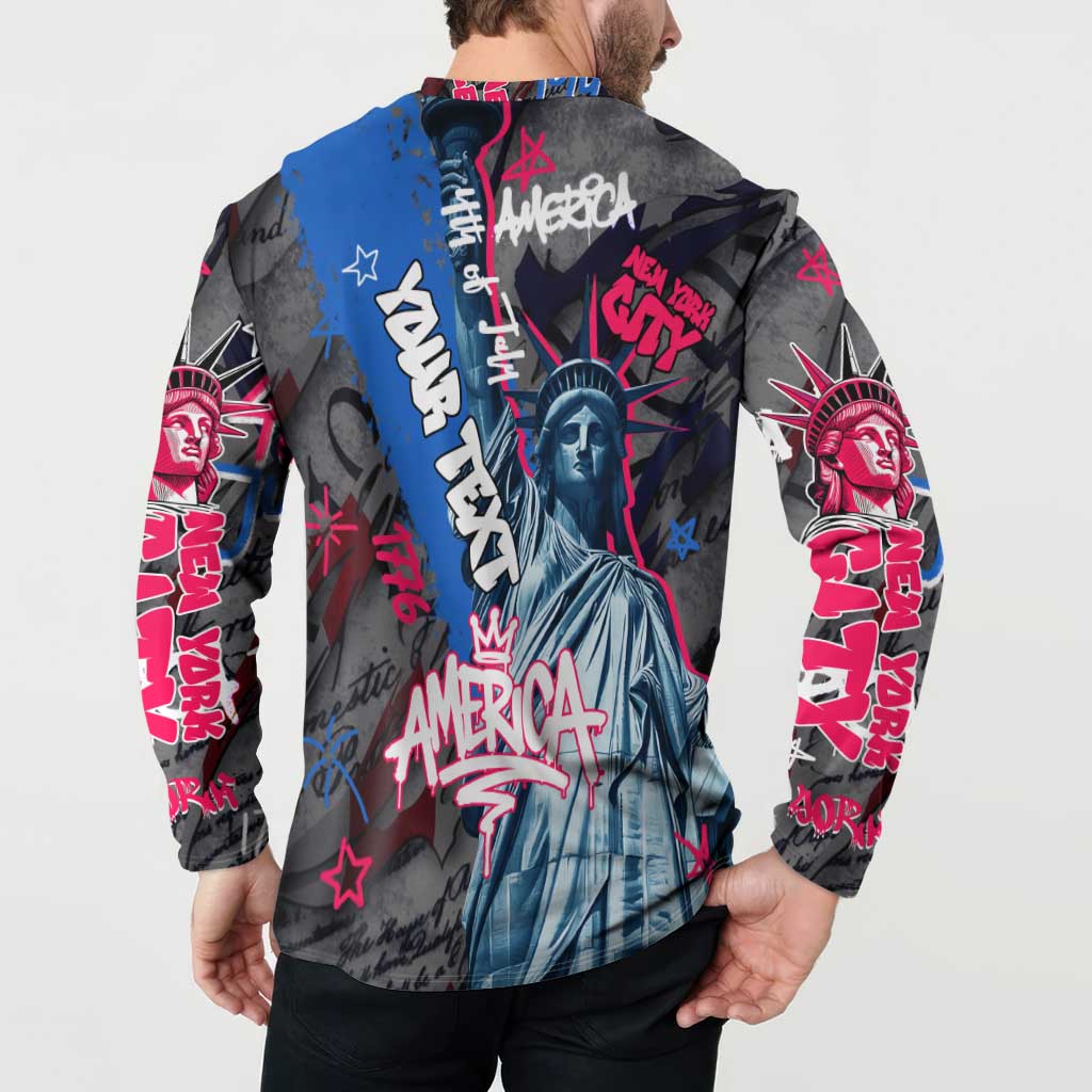 4th of July Graffiti Button Sweatshirt with Statue of Liberty and American Independence Street Art Design - Wonder Print Shop