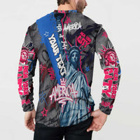 4th of July Graffiti Button Sweatshirt with Statue of Liberty and American Independence Street Art Design - Wonder Print Shop