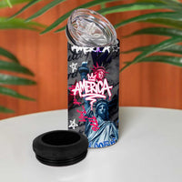 4th of July Graffiti 4 in 1 Can Cooler Tumbler with Statue of Liberty and American Independence Street Art Design - Wonder Print Shop
