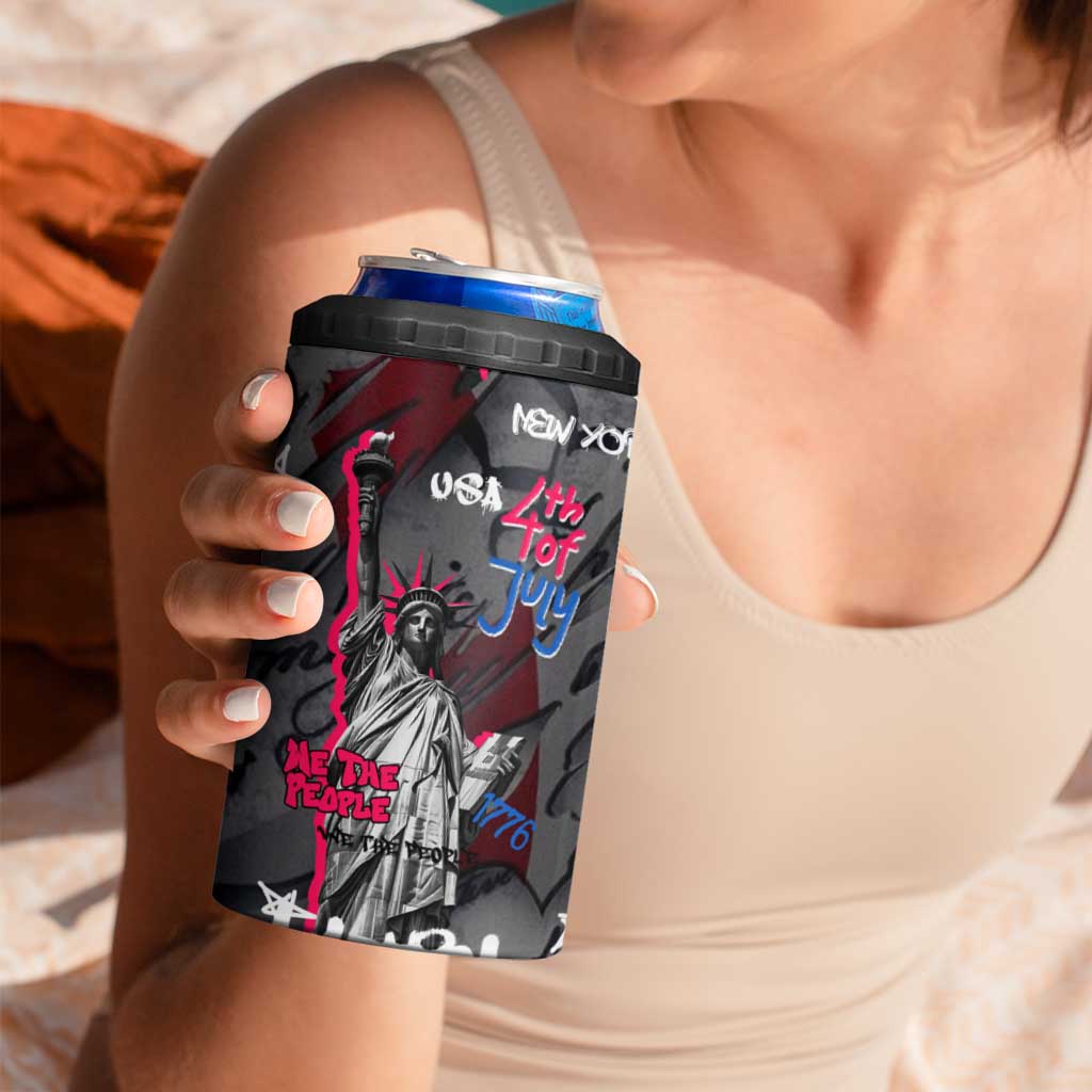 4th of July Graffiti 4 in 1 Can Cooler Tumbler with Statue of Liberty and American Independence Street Art Design - Wonder Print Shop