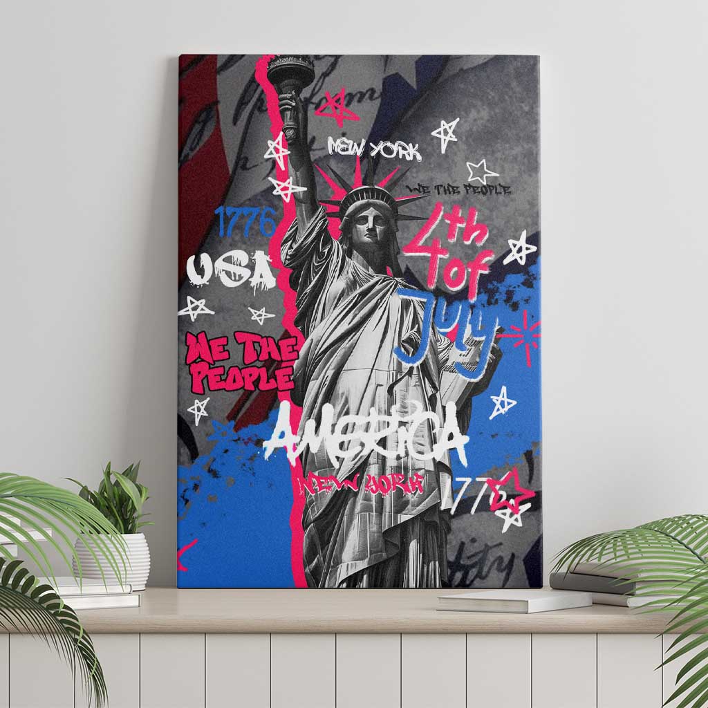 4th of July Graffiti Canvas Wall Art with Statue of Liberty and American Independence Street Art Design - Wonder Print Shop
