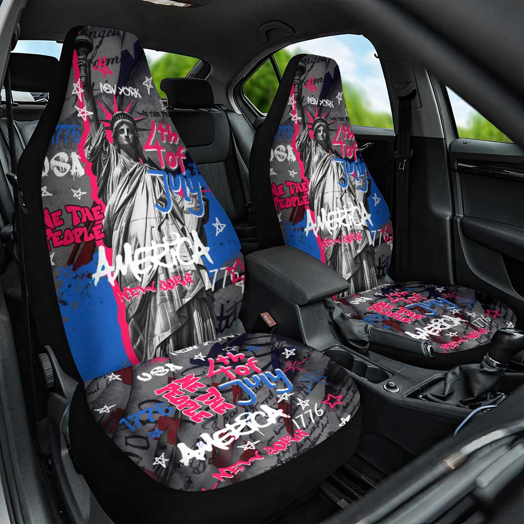 4th of July Graffiti Car Seat Cover with Statue of Liberty and American Independence Street Art Design - Wonder Print Shop
