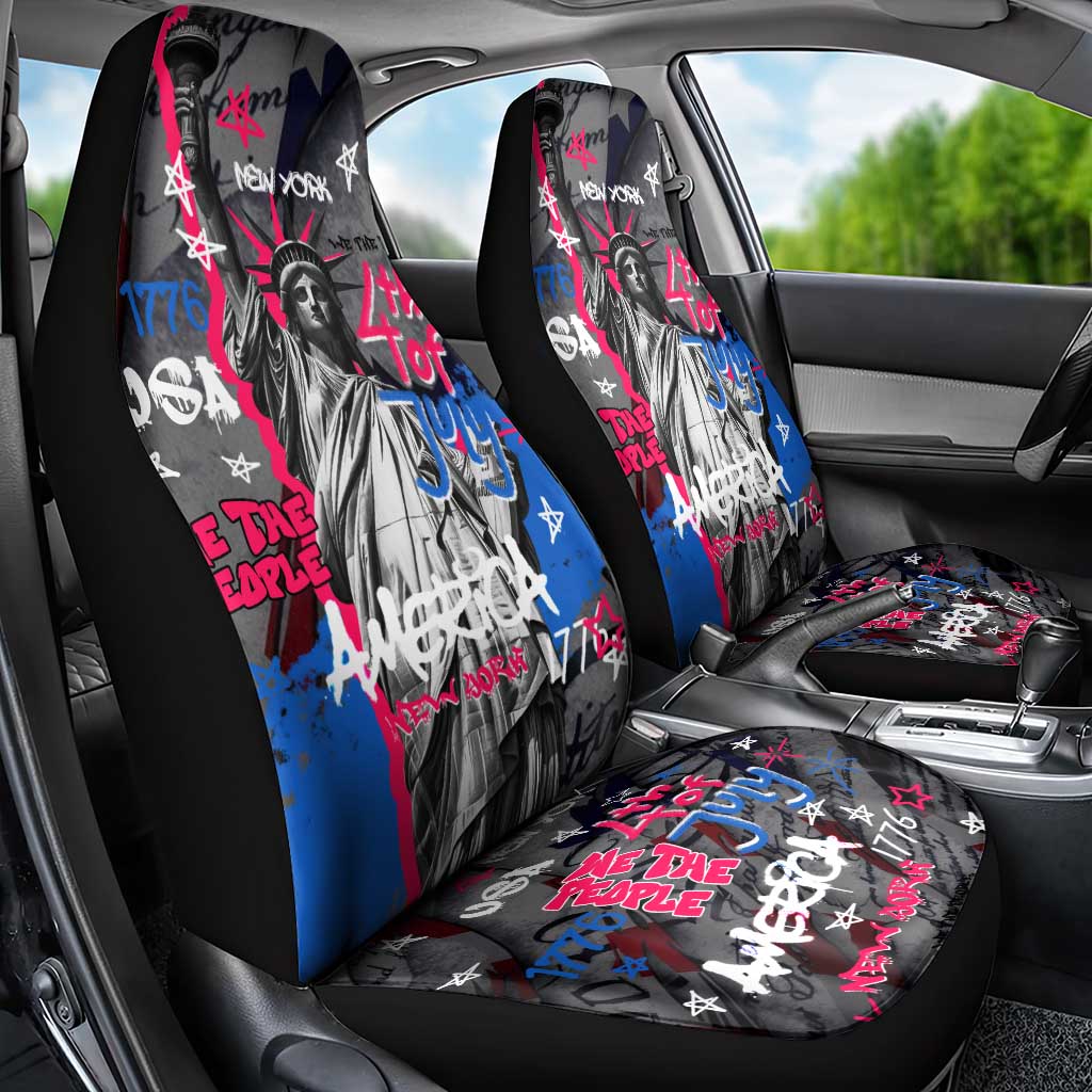 4th of July Graffiti Car Seat Cover with Statue of Liberty and American Independence Street Art Design - Wonder Print Shop