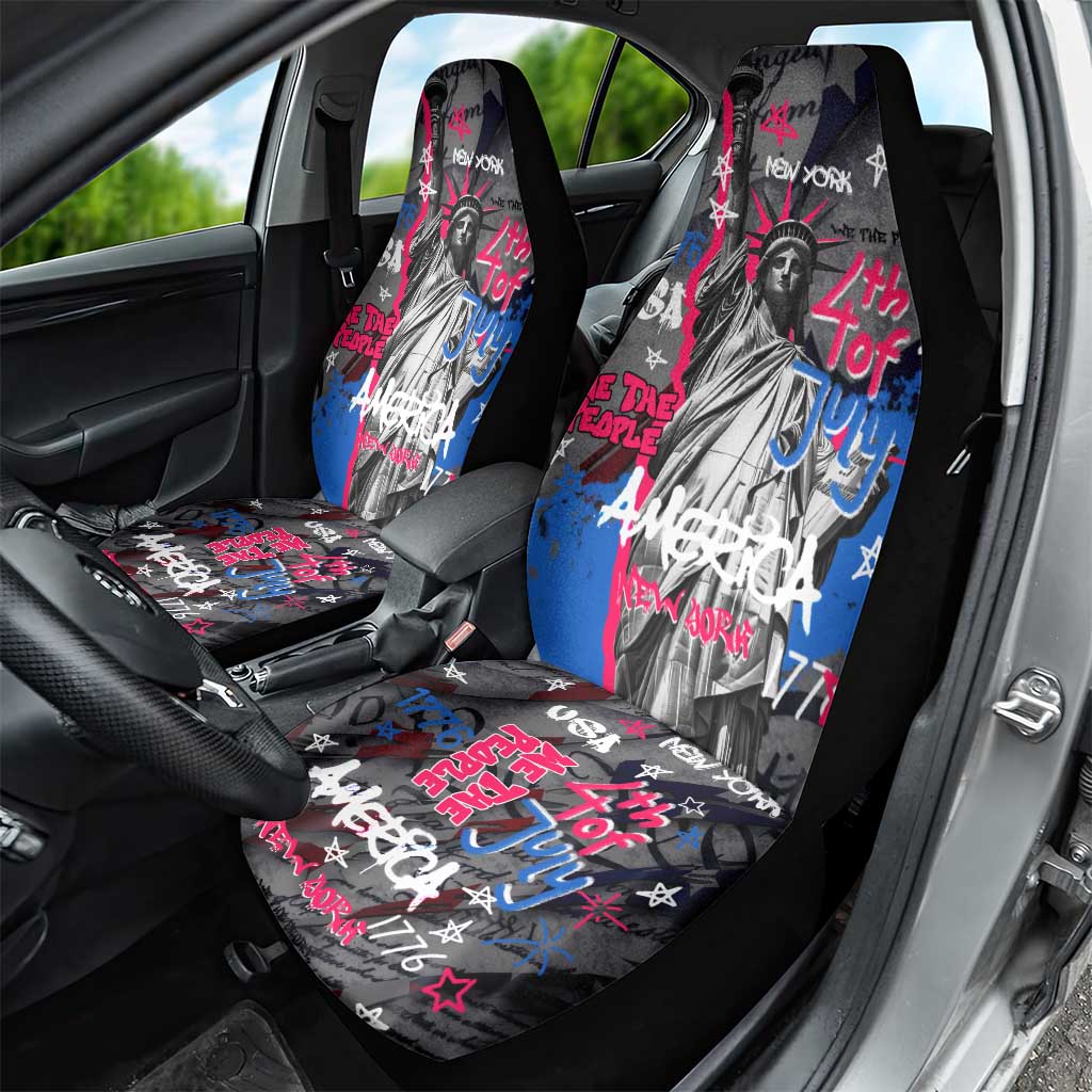 4th of July Graffiti Car Seat Cover with Statue of Liberty and American Independence Street Art Design - Wonder Print Shop
