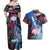4th of July Graffiti Couples Matching Off Shoulder Maxi Dress and Hawaiian Shirt with Statue of Liberty and American Independence Street Art Design - Wonder Print Shop