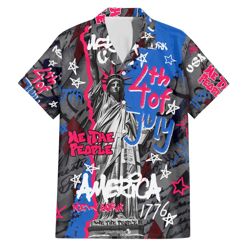 4th of July Graffiti Family Matching Mermaid Dress and Hawaiian Shirt with Statue of Liberty and American Independence Street Art Design - Wonder Print Shop