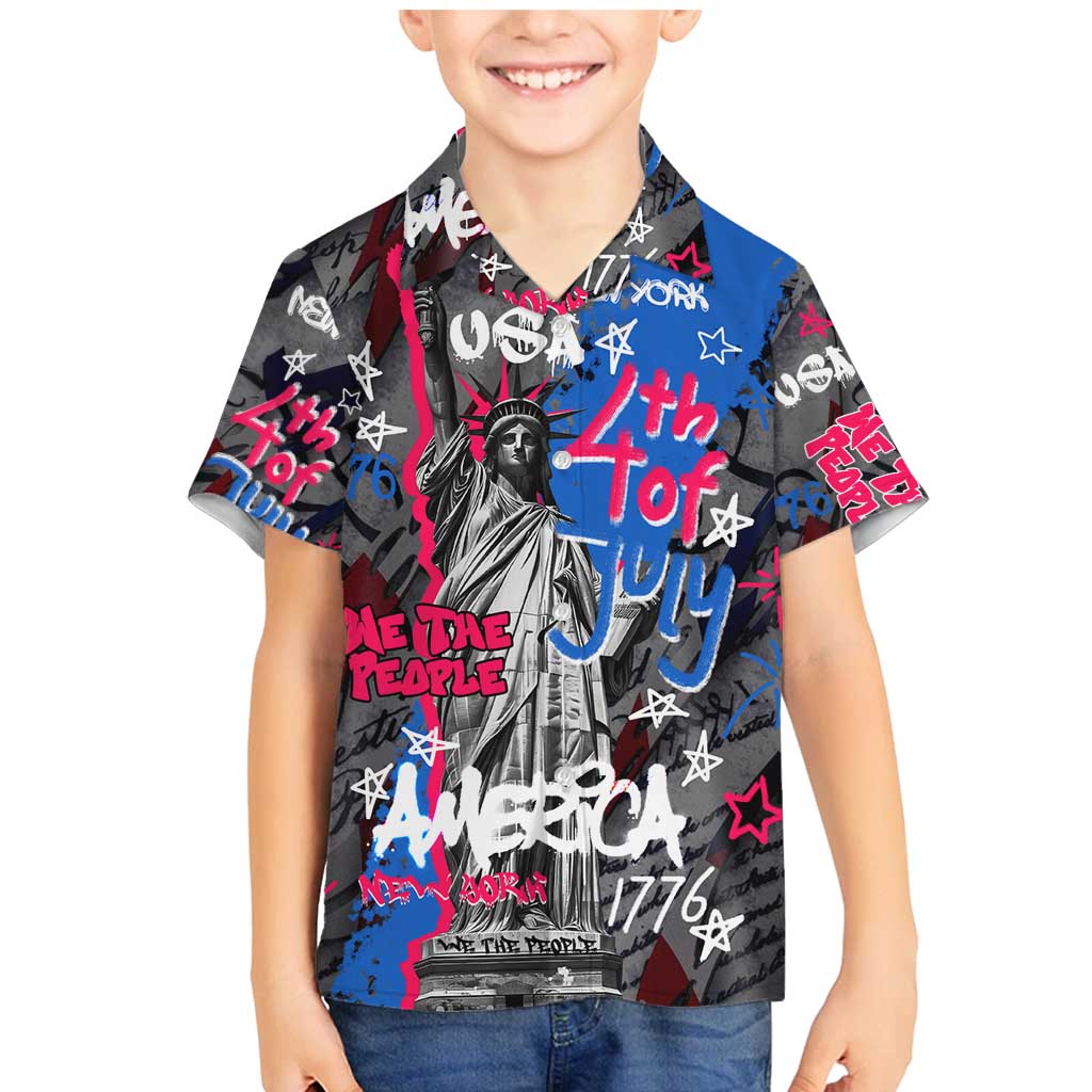 4th of July Graffiti Family Matching Mermaid Dress and Hawaiian Shirt with Statue of Liberty and American Independence Street Art Design - Wonder Print Shop