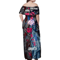 4th of July Graffiti Family Matching Off Shoulder Maxi Dress and Hawaiian Shirt with Statue of Liberty and American Independence Street Art Design - Wonder Print Shop