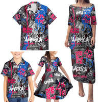 4th of July Graffiti Family Matching Puletasi and Hawaiian Shirt with Statue of Liberty and American Independence Street Art Design - Wonder Print Shop