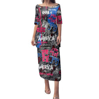 4th of July Graffiti Family Matching Puletasi and Hawaiian Shirt with Statue of Liberty and American Independence Street Art Design - Wonder Print Shop