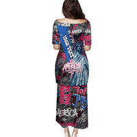 4th of July Graffiti Family Matching Puletasi and Hawaiian Shirt with Statue of Liberty and American Independence Street Art Design - Wonder Print Shop