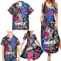 4th of July Graffiti Family Matching Summer Maxi Dress and Hawaiian Shirt with Statue of Liberty and American Independence Street Art Design - Wonder Print Shop