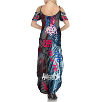 4th of July Graffiti Family Matching Summer Maxi Dress and Hawaiian Shirt with Statue of Liberty and American Independence Street Art Design - Wonder Print Shop