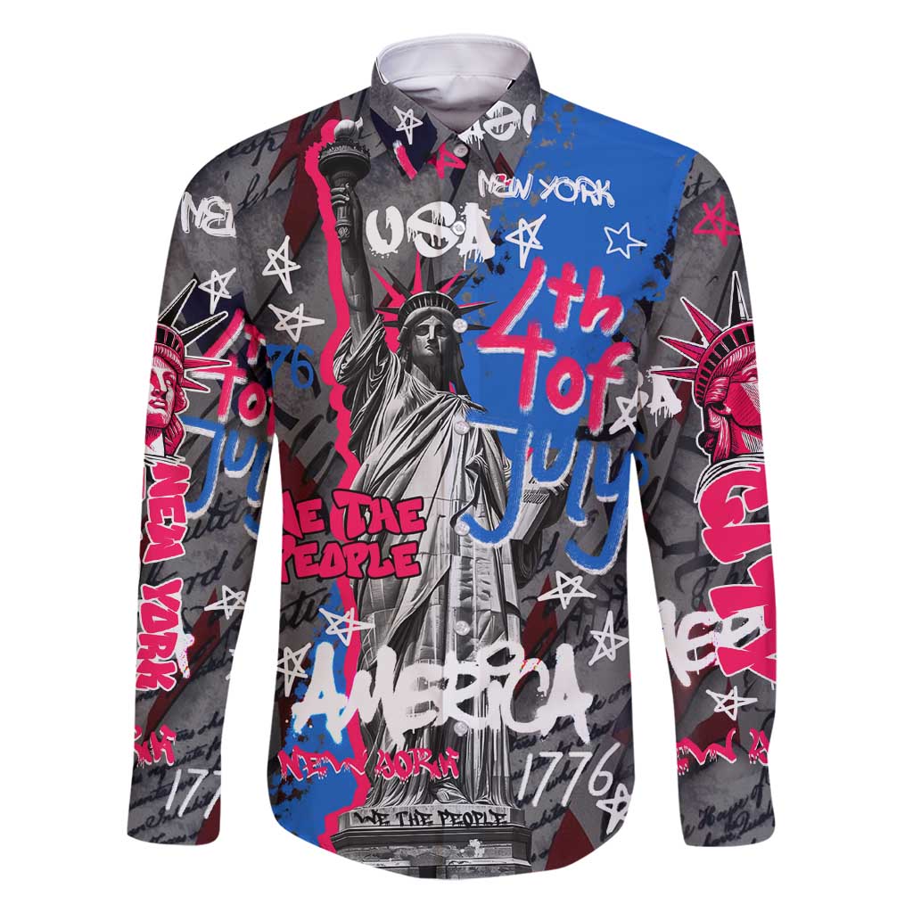 4th of July Graffiti Family Matching Tank Maxi Dress and Hawaiian Shirt with Statue of Liberty and American Independence Street Art Design - Wonder Print Shop