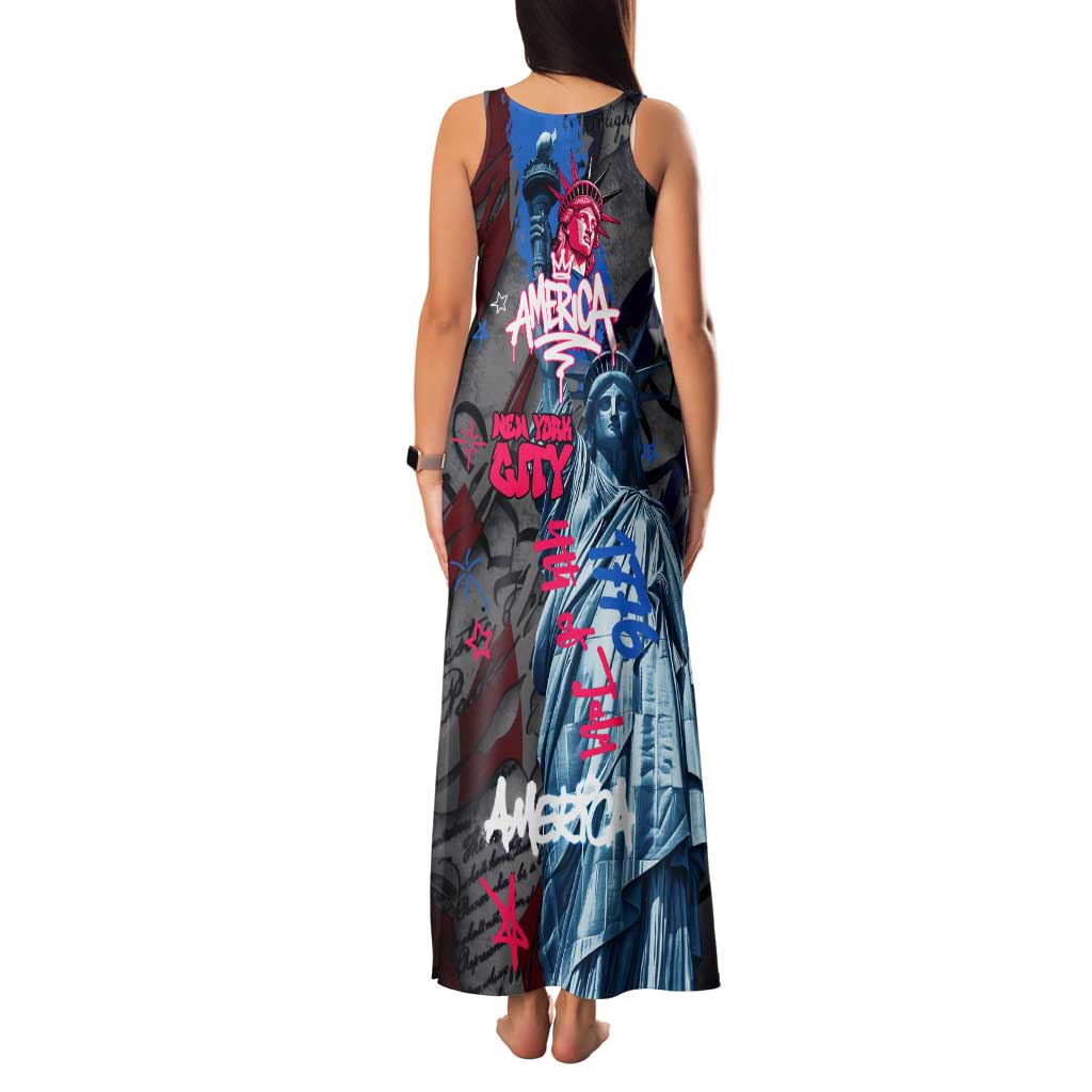 4th of July Graffiti Family Matching Tank Maxi Dress and Hawaiian Shirt with Statue of Liberty and American Independence Street Art Design - Wonder Print Shop