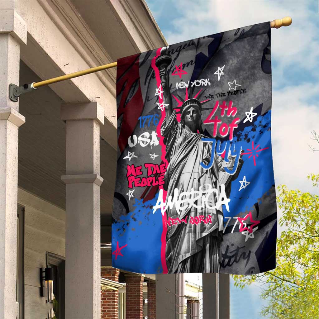 4th of July Graffiti Garden Flag with Statue of Liberty and American Independence Street Art Design - Wonder Print Shop
