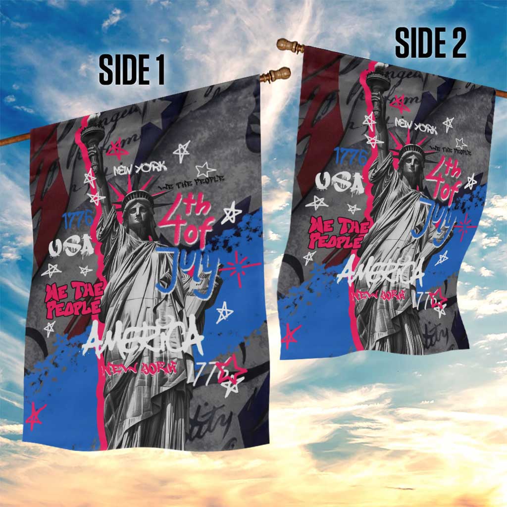 4th of July Graffiti Garden Flag with Statue of Liberty and American Independence Street Art Design - Wonder Print Shop