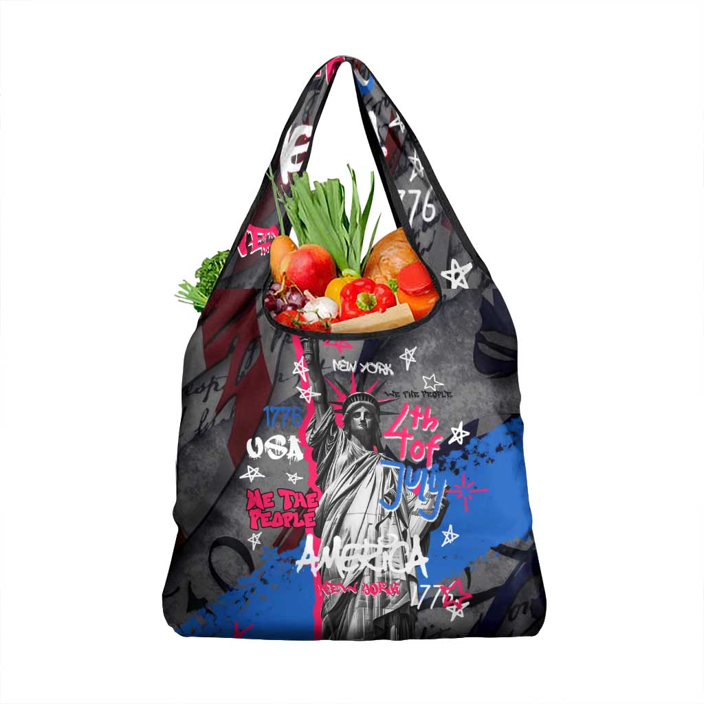 4th of July Graffiti Grocery Bag with Statue of Liberty and American Independence Street Art Design - Wonder Print Shop