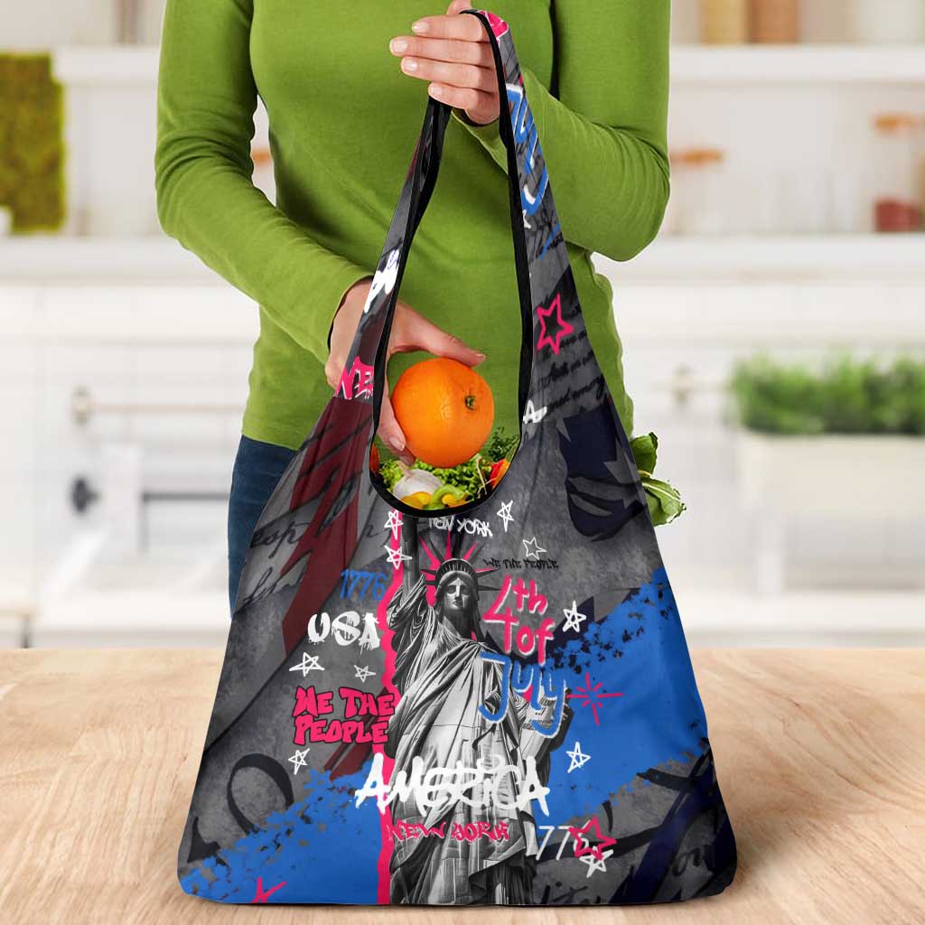 4th of July Graffiti Grocery Bag with Statue of Liberty and American Independence Street Art Design - Wonder Print Shop