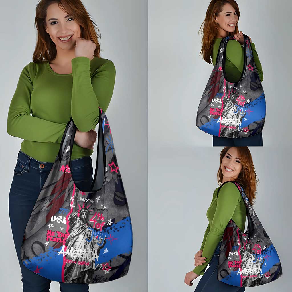 4th of July Graffiti Grocery Bag with Statue of Liberty and American Independence Street Art Design - Wonder Print Shop