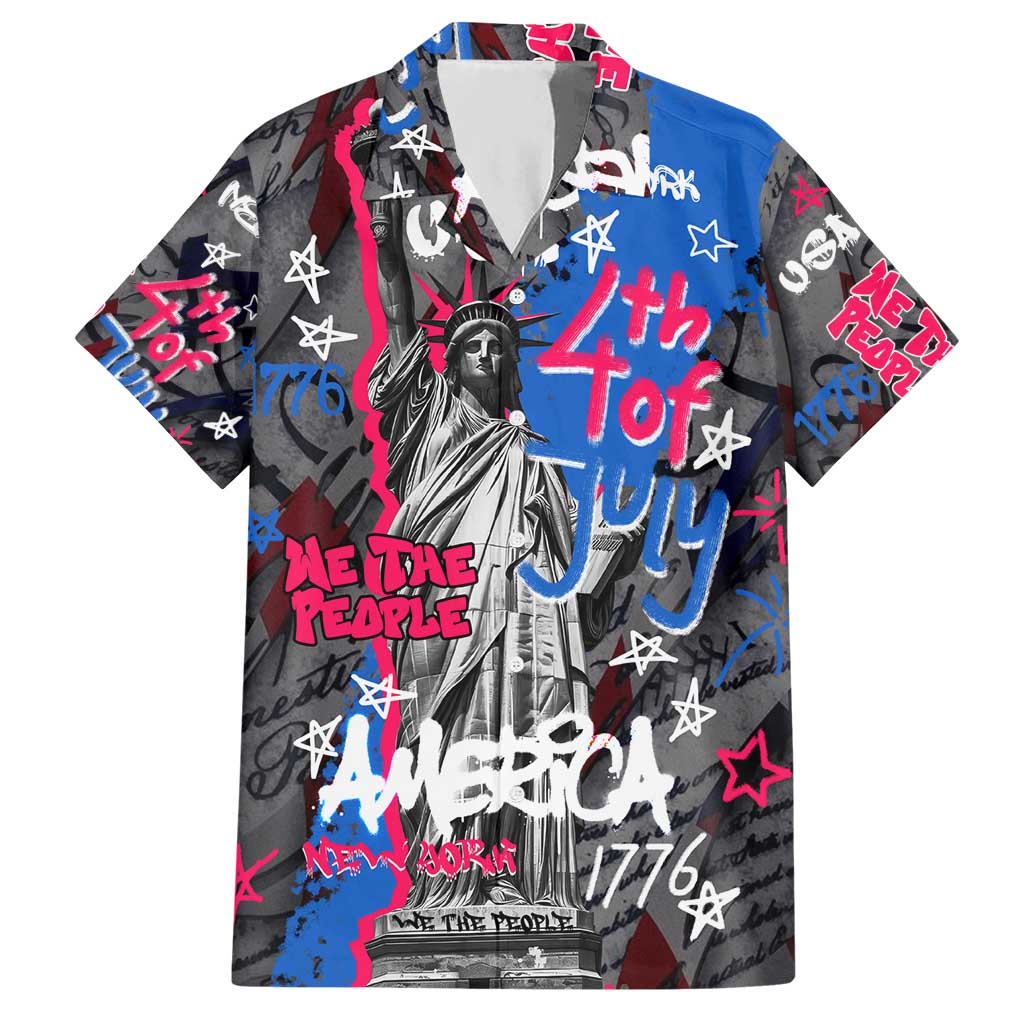 4th of July Graffiti Hawaiian Shirt with Statue of Liberty and American Independence Street Art Design - Wonder Print Shop