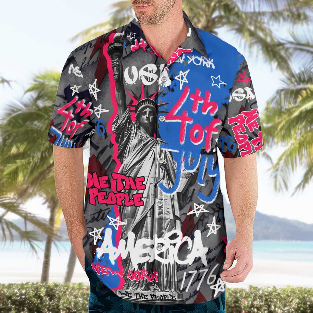 4th of July Graffiti Hawaiian Shirt with Statue of Liberty and American Independence Street Art Design - Wonder Print Shop