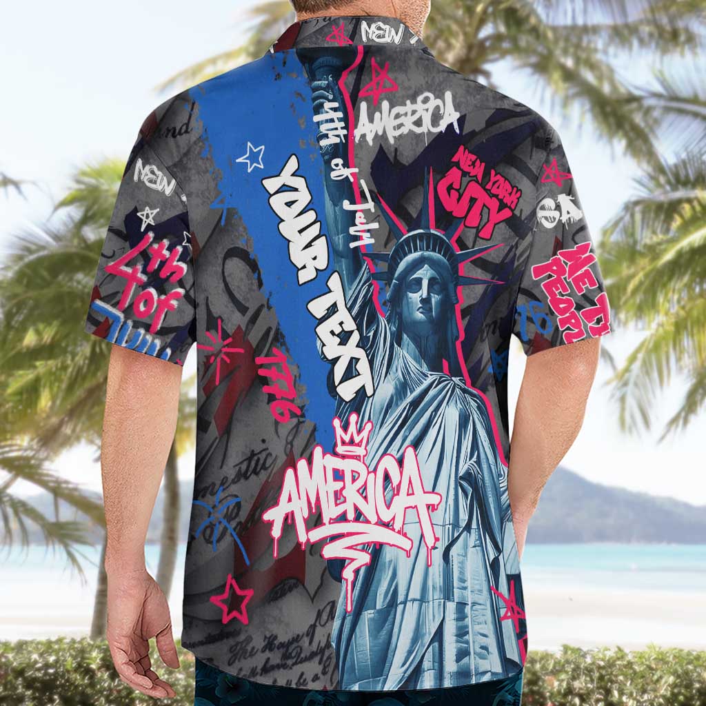 4th of July Graffiti Hawaiian Shirt with Statue of Liberty and American Independence Street Art Design - Wonder Print Shop