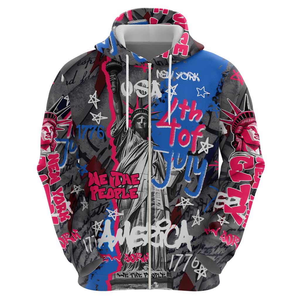 4th of July Graffiti Hoodie with Statue of Liberty and American Independence Street Art Design - Wonder Print Shop