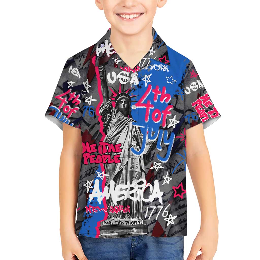 4th of July Graffiti Kid Hawaiian Shirt with Statue of Liberty and American Independence Street Art Design - Wonder Print Shop