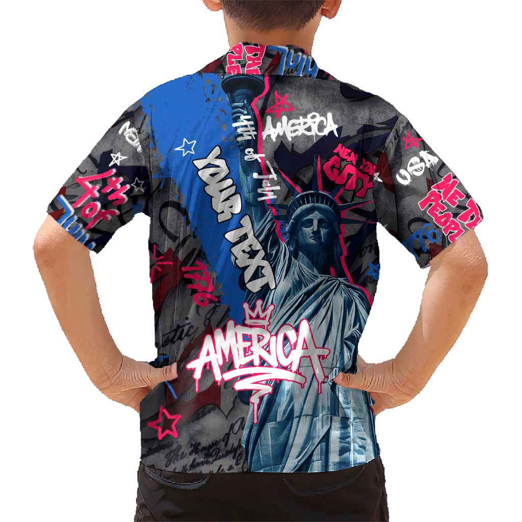 4th of July Graffiti Kid Hawaiian Shirt with Statue of Liberty and American Independence Street Art Design - Wonder Print Shop