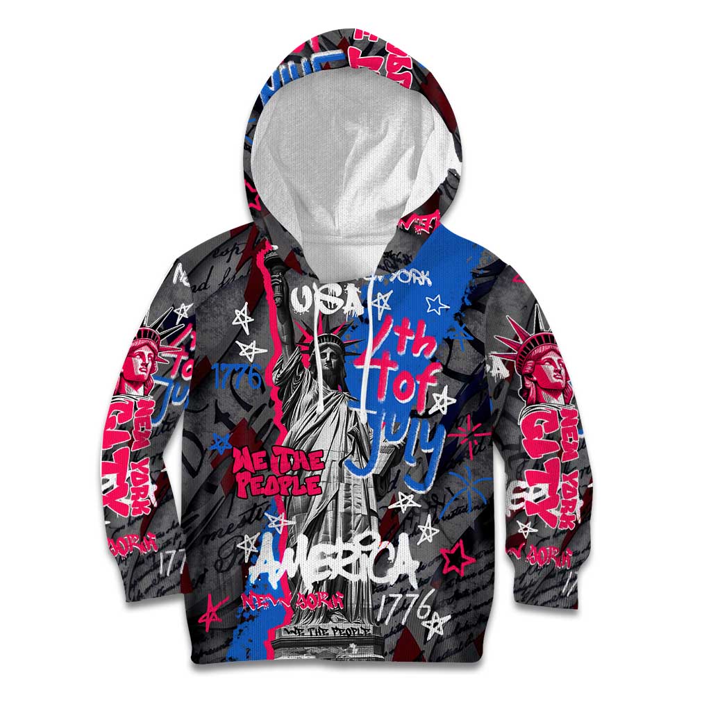 4th of July Graffiti Kid Hoodie with Statue of Liberty and American Independence Street Art Design - Wonder Print Shop