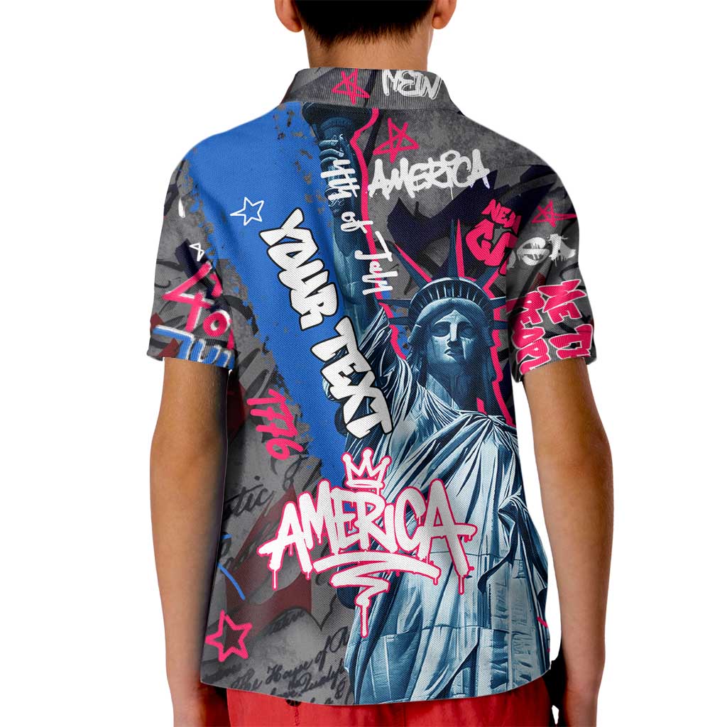 4th of July Graffiti Kid Polo Shirt with Statue of Liberty and American Independence Street Art Design - Wonder Print Shop