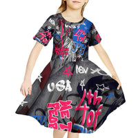 4th of July Graffiti Kid Short Sleeve Dress with Statue of Liberty and American Independence Street Art Design - Wonder Print Shop
