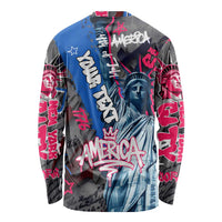 4th of July Graffiti Long Sleeve Shirt with Statue of Liberty and American Independence Street Art Design - Wonder Print Shop
