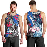 4th of July Graffiti Men Tank Top with Statue of Liberty and American Independence Street Art Design - Wonder Print Shop