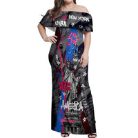 4th of July Graffiti Off Shoulder Maxi Dress with Statue of Liberty and American Independence Street Art Design - Wonder Print Shop